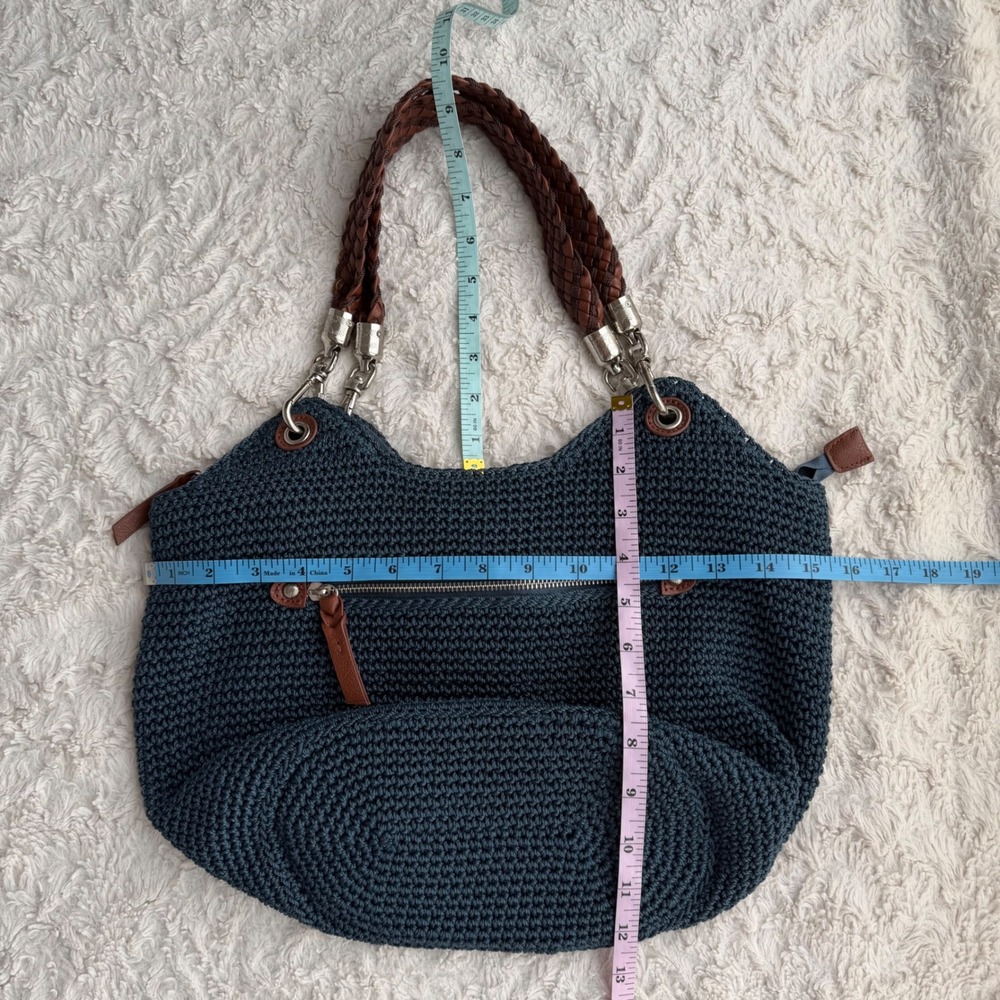 The Sak Indio Crochet Shoulder Bag Indigo Blue Braided Strap Hobo Purse Handbag - Picture 3 of 17